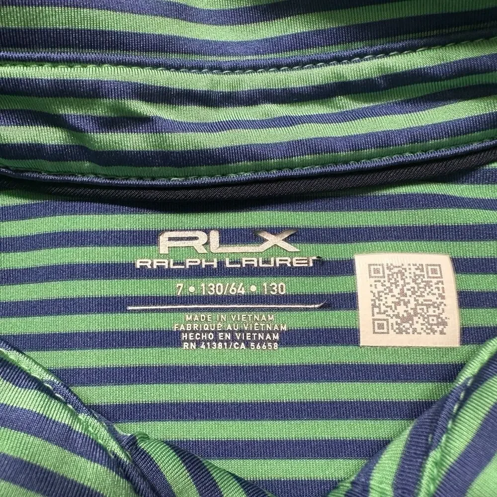 Ralph Lauren RLX Golf Polo Shirt Youth Boys 7 Green Stripe US Open 123rd LACC